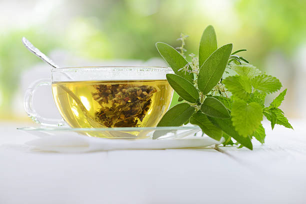Single-herb dried tea preparations in glass jars